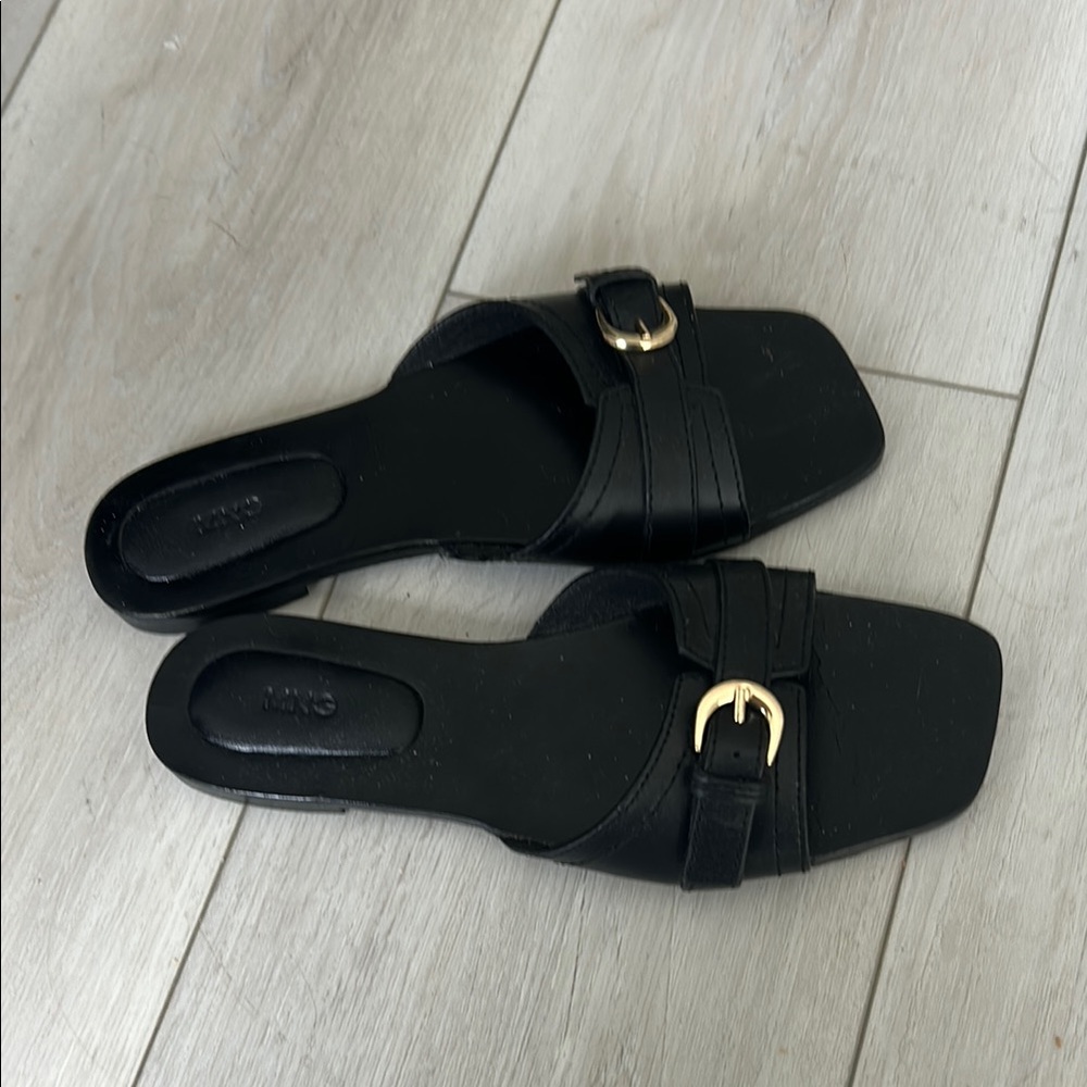 Mango Black Mules with Gold Buckle